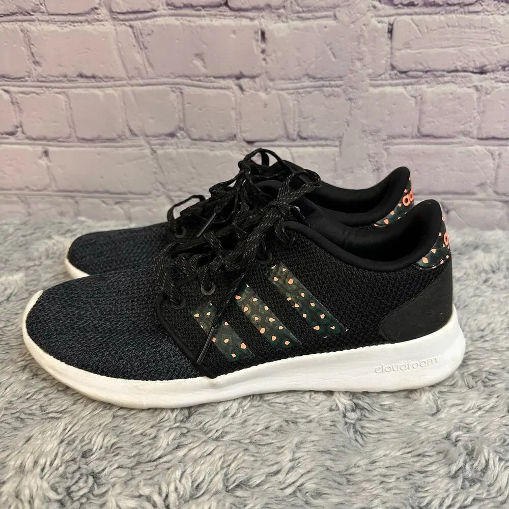 Adidas Cloudfoam QT Racer Shoes Black Coral Animal Print Women's Size 7
